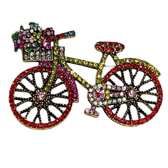 Jewelry - Colorful Bicycle Brooch with Rhinestones